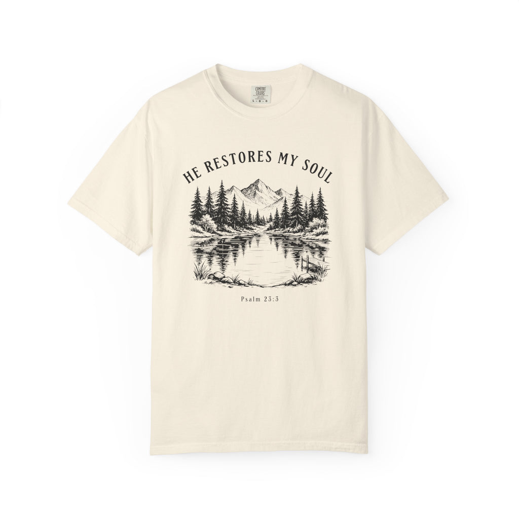 He Restores My Soul Mountain Psalm 23:3 T-Shirt