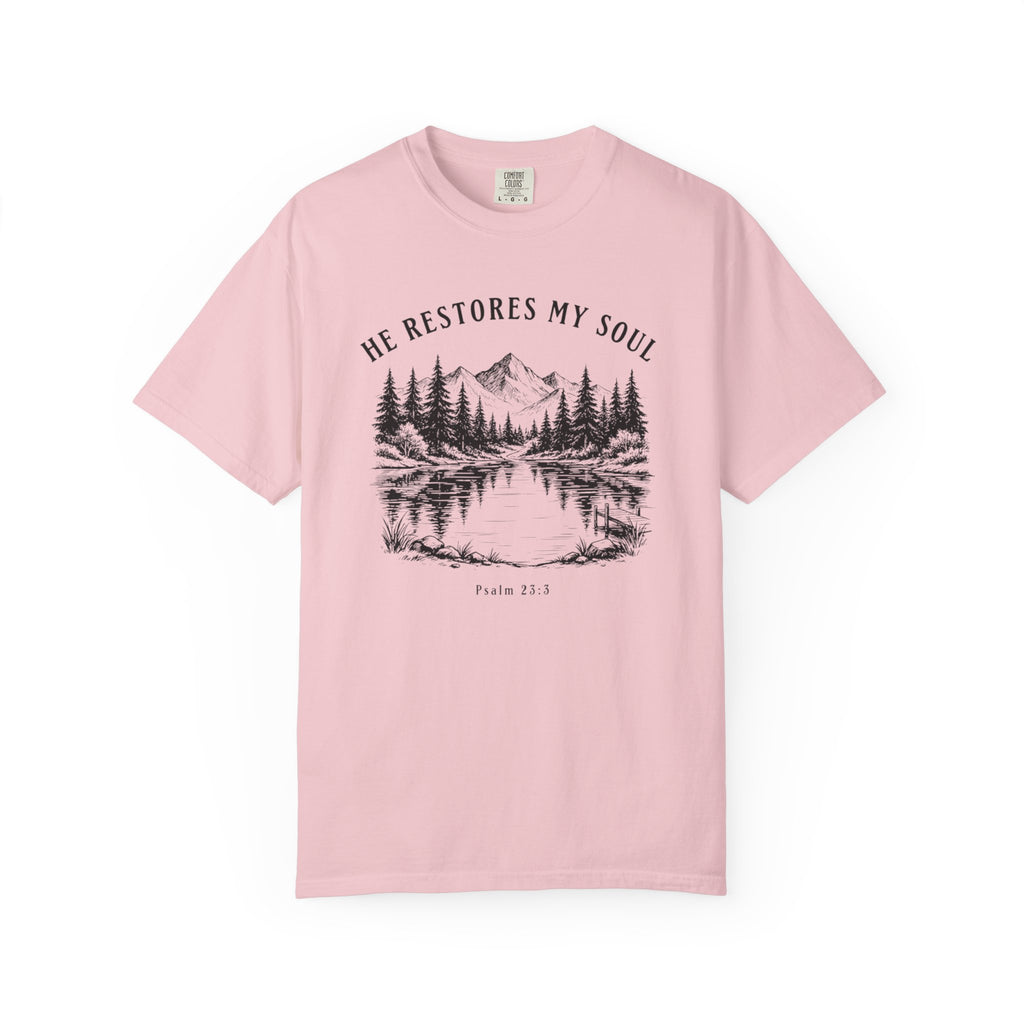 He Restores My Soul Mountain Psalm 23:3 T-Shirt