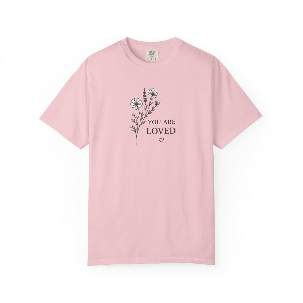 You Are Loved Black and White Floral Sprig T-shirt
