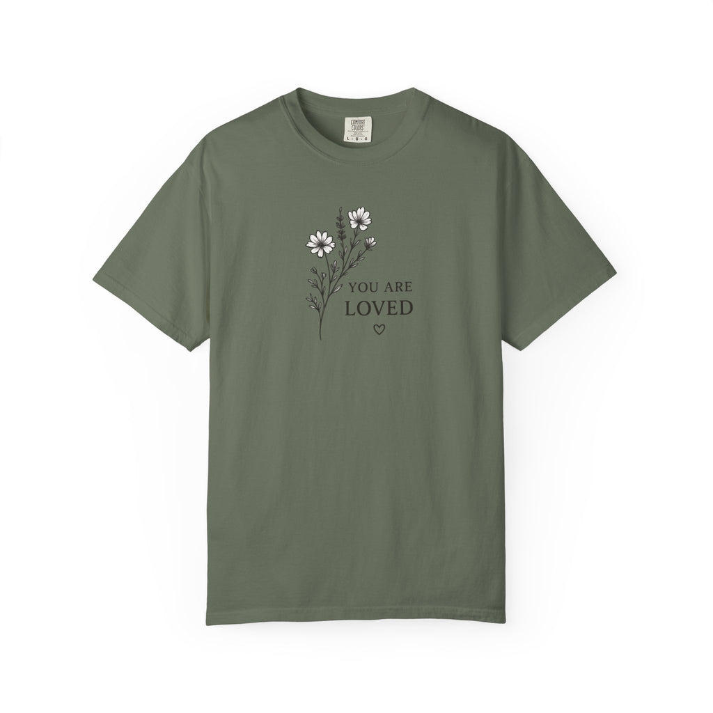 You Are Loved Black and White Floral Sprig T-shirt