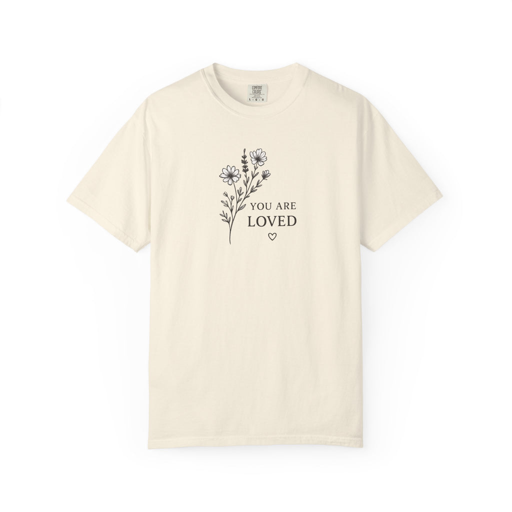 You Are Loved Black and White Floral Sprig T-shirt