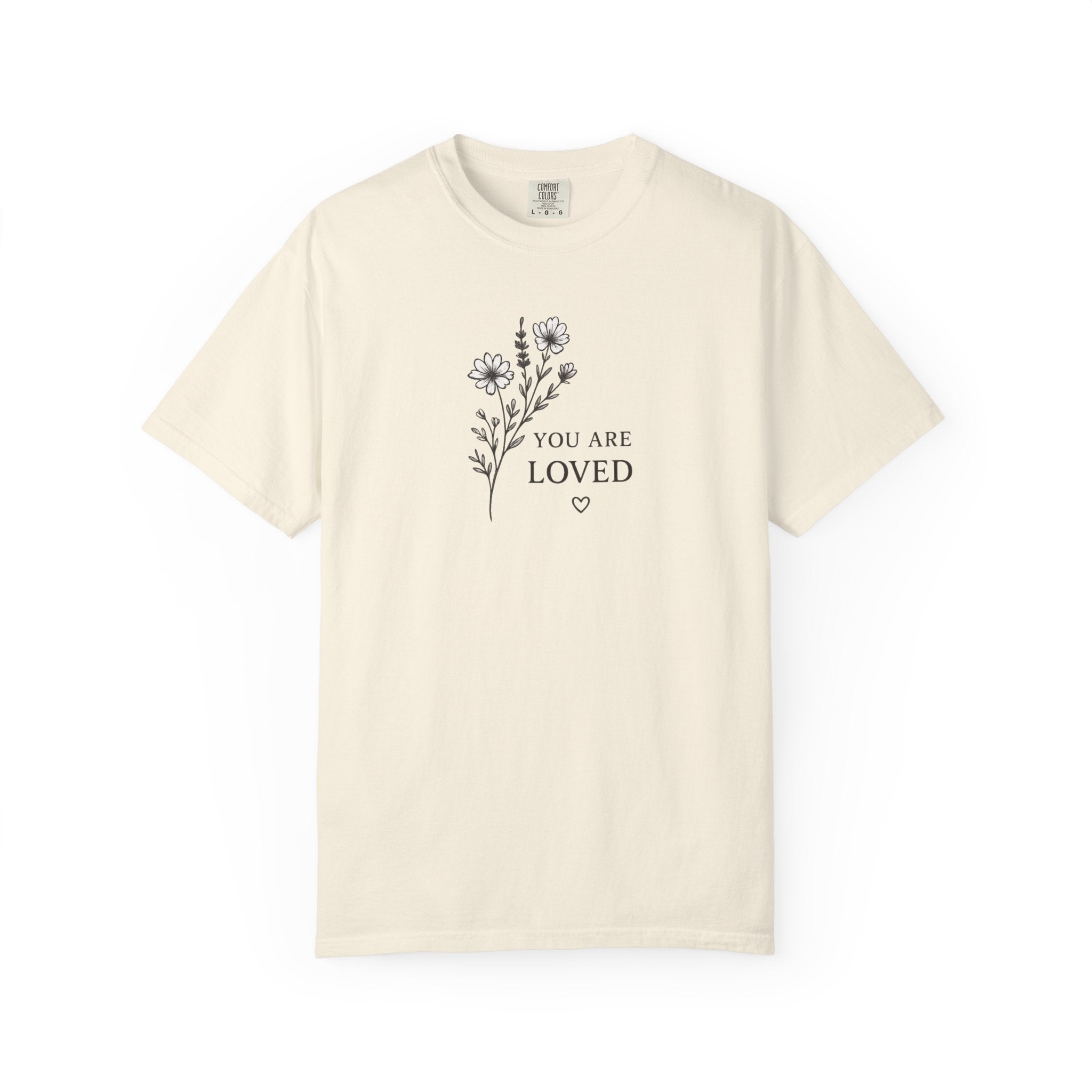 You Are Loved Black and White Floral Sprig T-shirt