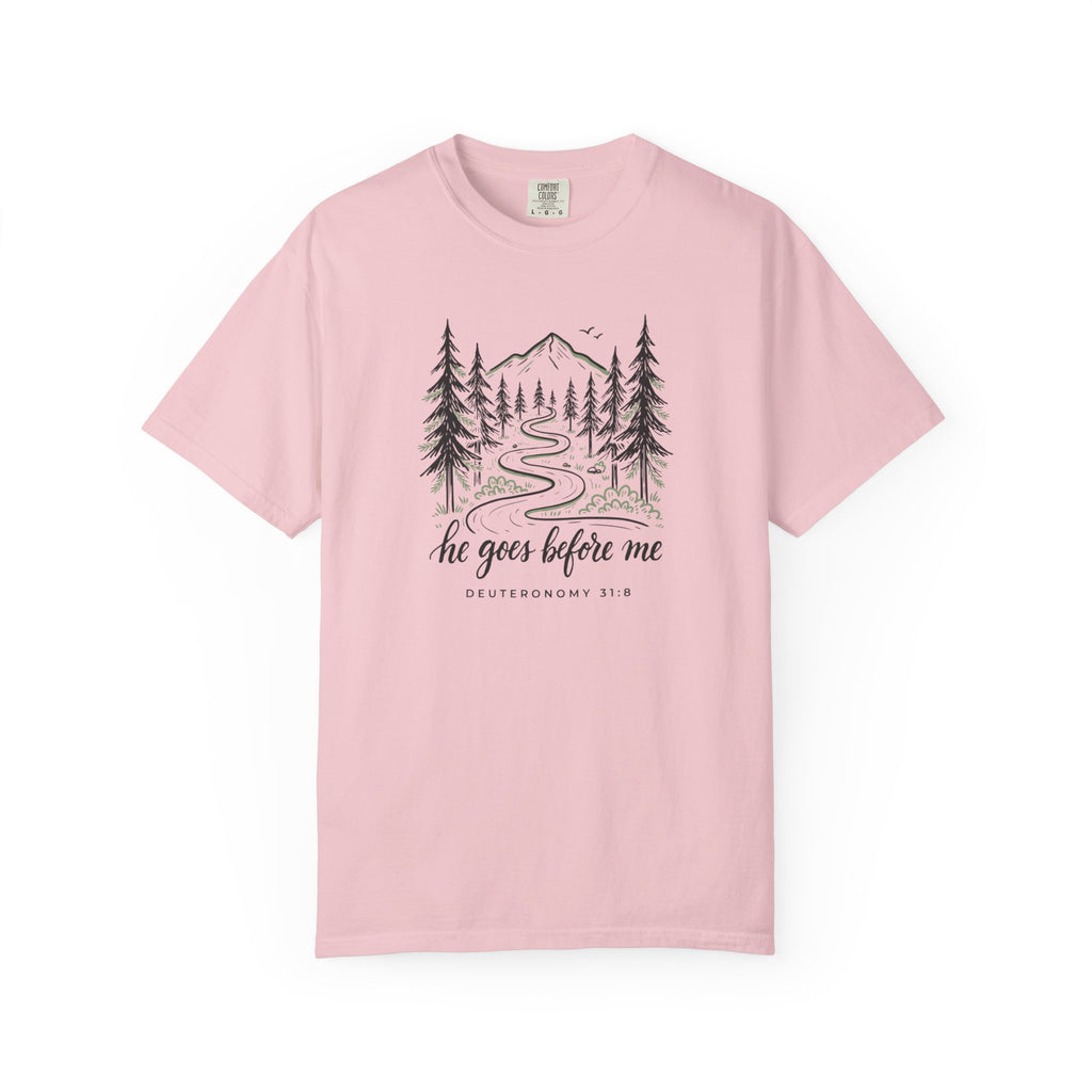 He Goes Before Me Mountain DEUTERONOMY 31:8 T-Shirt